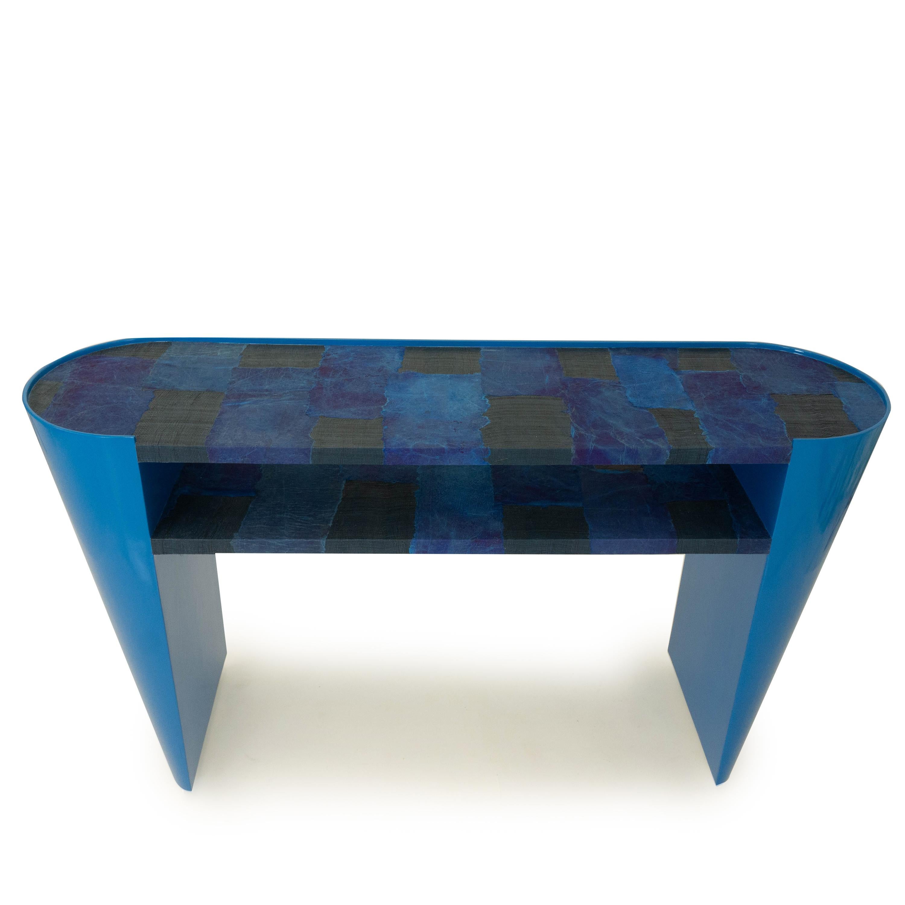 American Modern Art Deco Style Console Table in Blue For Sale
