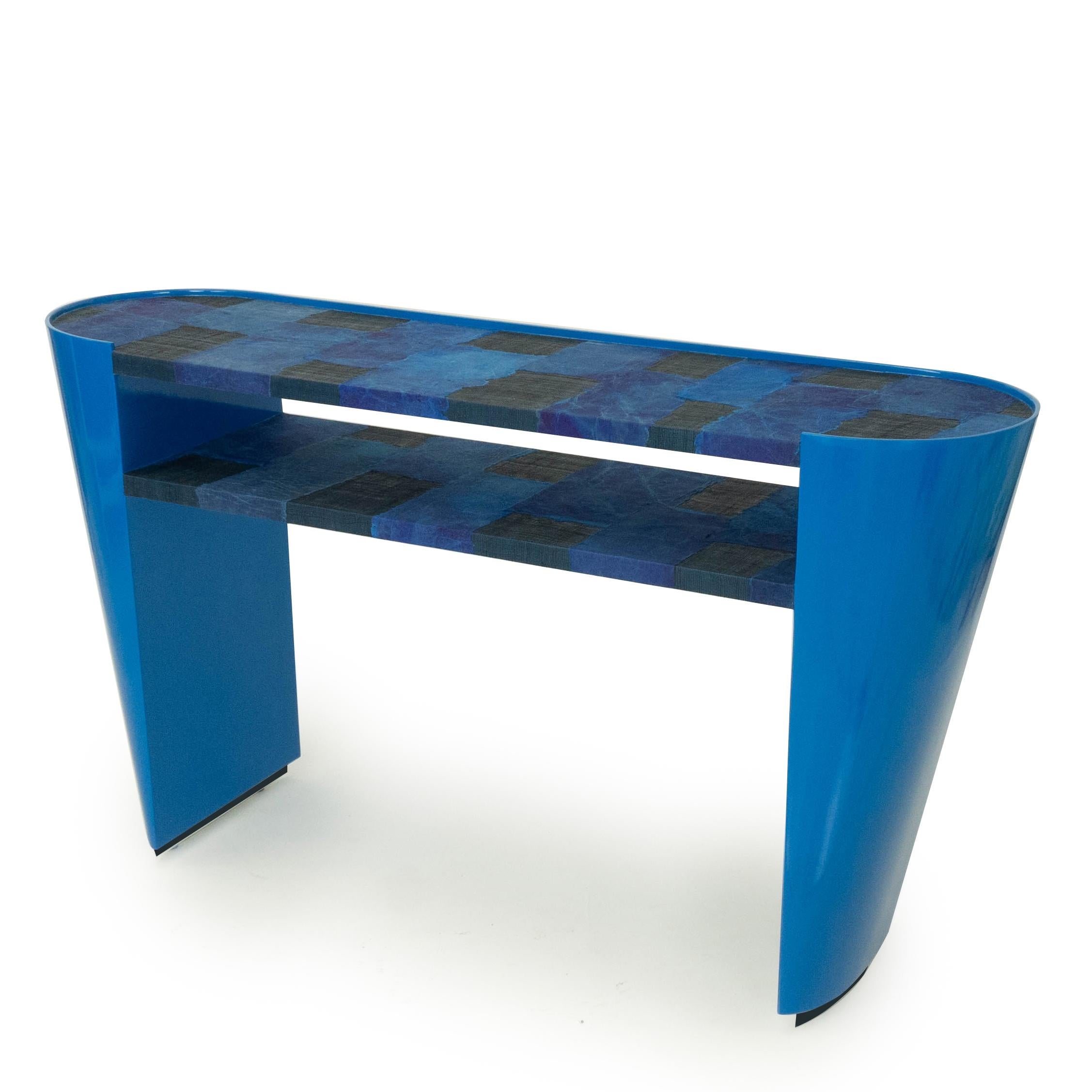 Hand-Crafted Modern Art Deco Style Console Table in Blue For Sale
