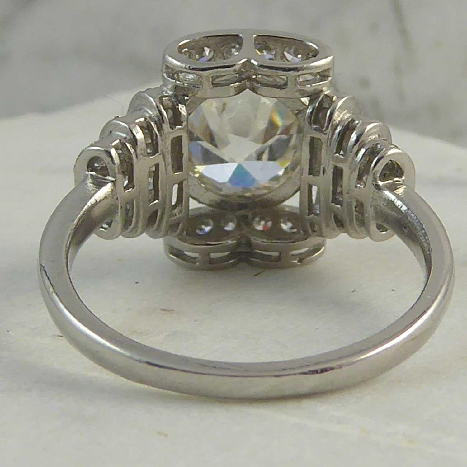 Modern Art Deco Style Diamond Ring 1.97 Carat Old European Cut Diamond, Platinum 2