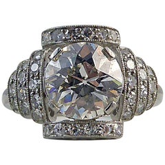 Modern Art Deco Style Diamond Ring 1.97 Carat Old European Cut Diamond, Platinum
