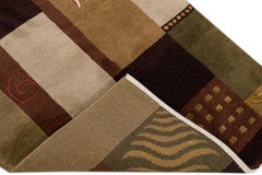 Modern  Art Deco Style Handmade Abstract Motif Brown Wool Runner