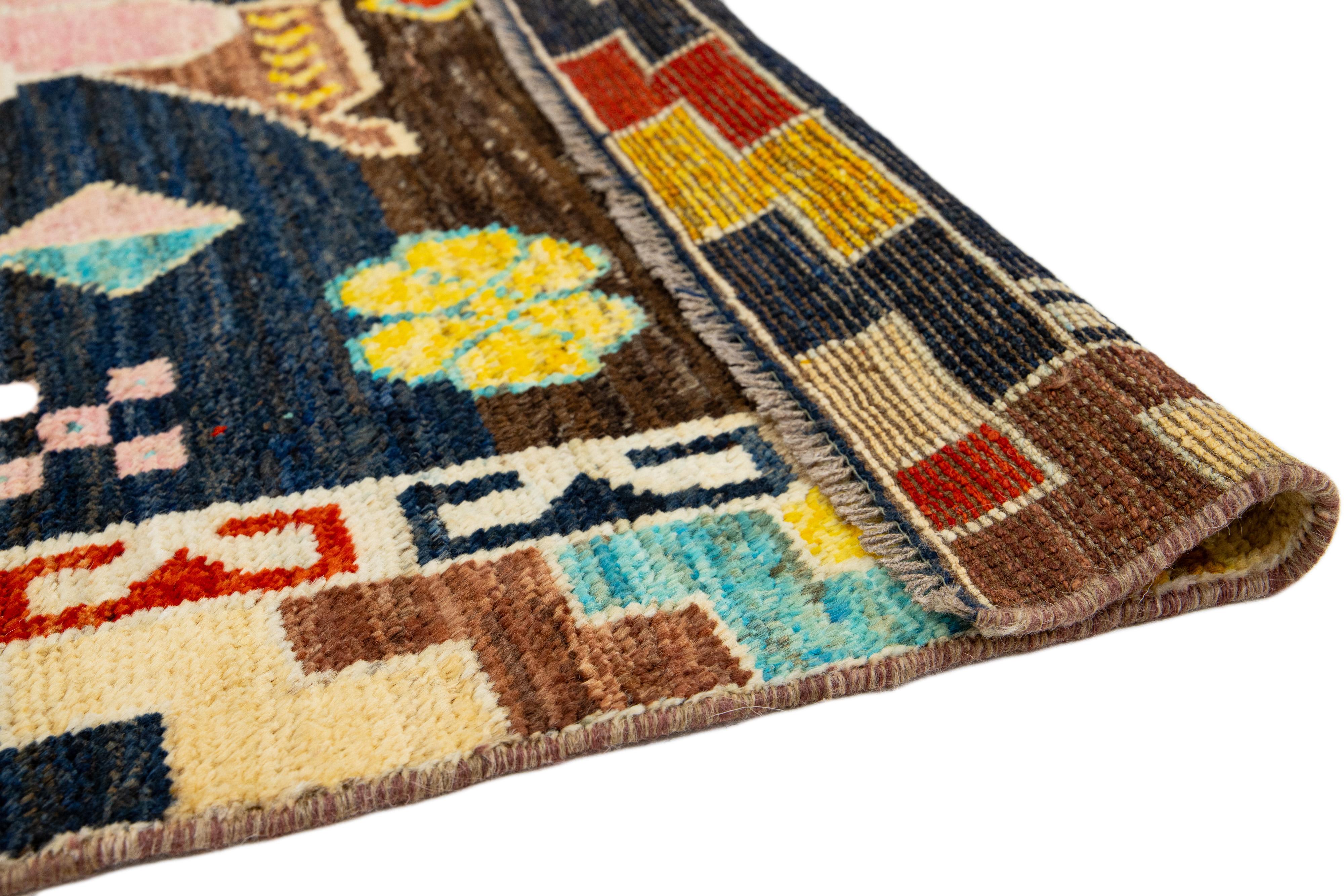 Hand-Knotted Modern Art Deco Style Handmade Wool Rug With Multicolor Pattern For Sale