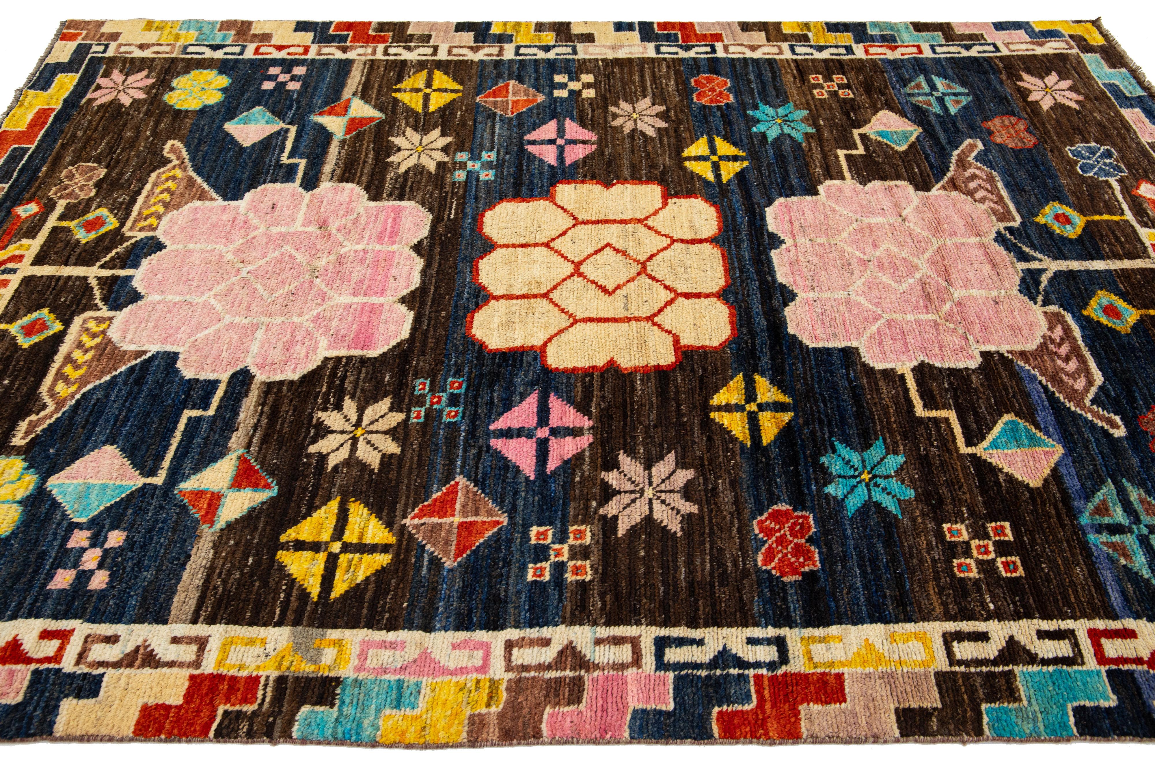 Modern Art Deco Style Handmade Wool Rug With Multicolor Pattern In New Condition For Sale In Norwalk, CT