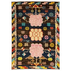 Moderner handgefertigter Wollteppich im Art-déco-Stil mit mehrfarbigem Muster