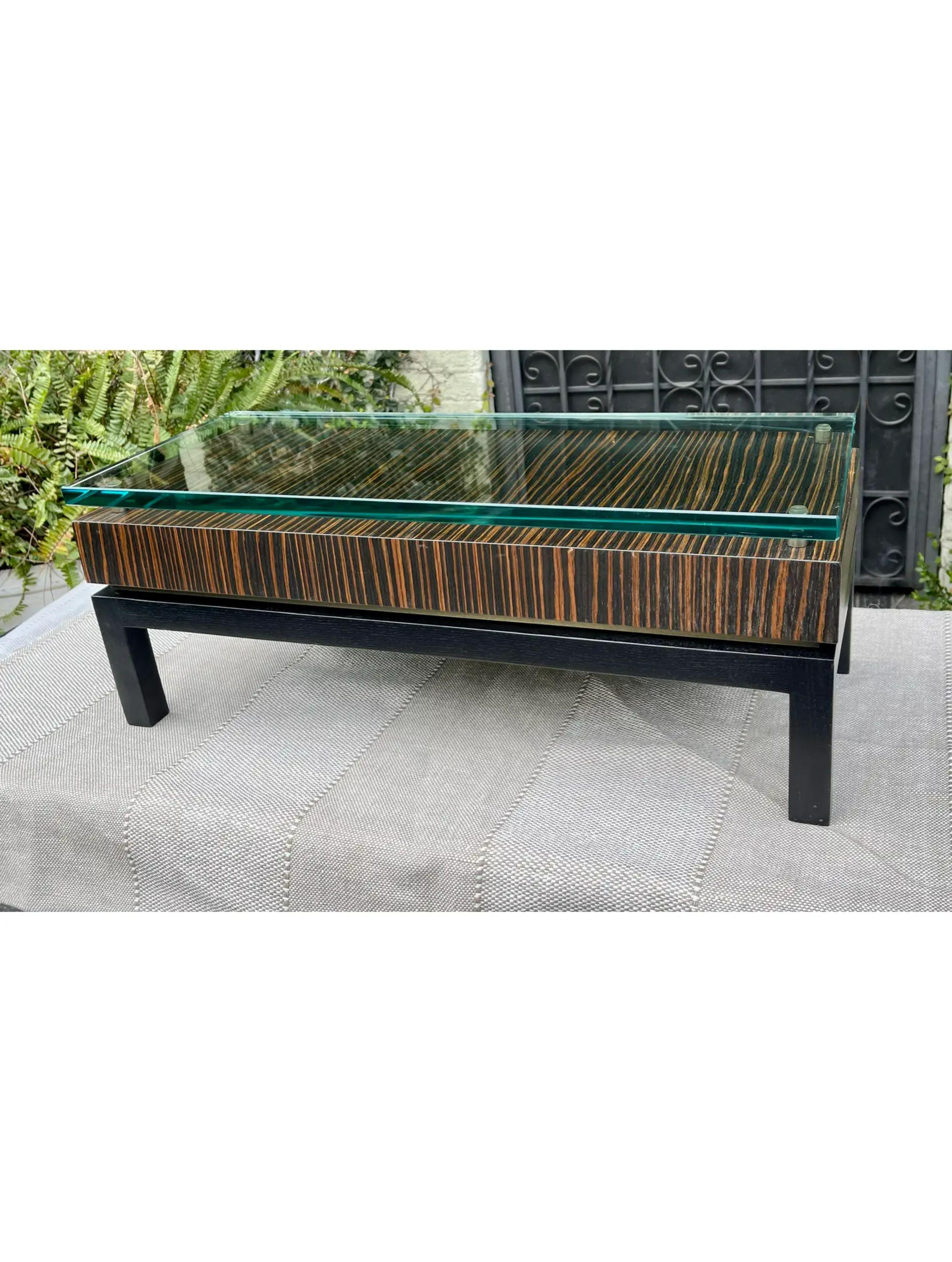 Modern Art Deco Style Macassar Ebony & Glass Low Table, 1990s In Good Condition For Sale In LOS ANGELES, CA