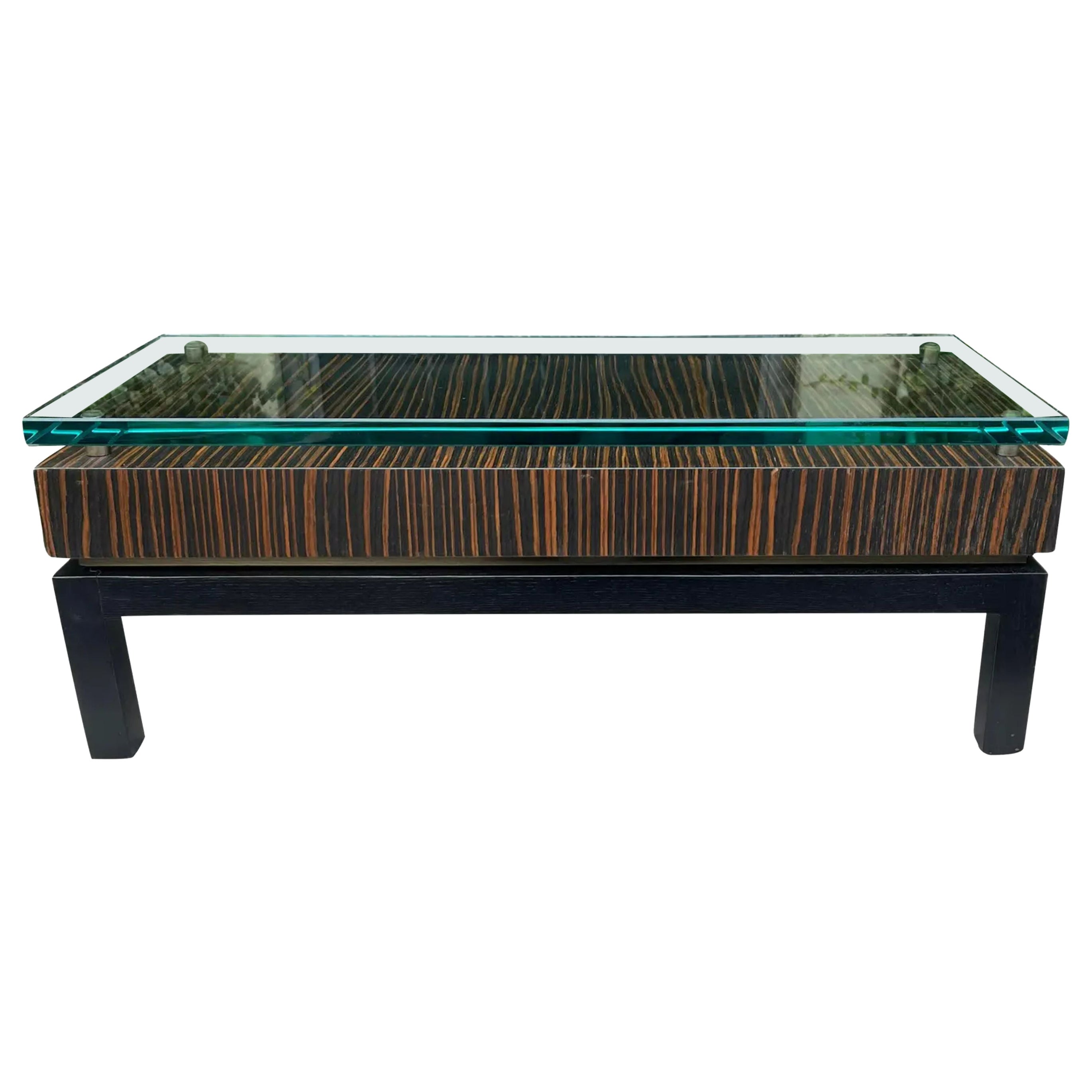 Moderner niedriger Tisch aus Makassar-Ebenholz und Glas im Art-déco-Stil, 1990er Jahre