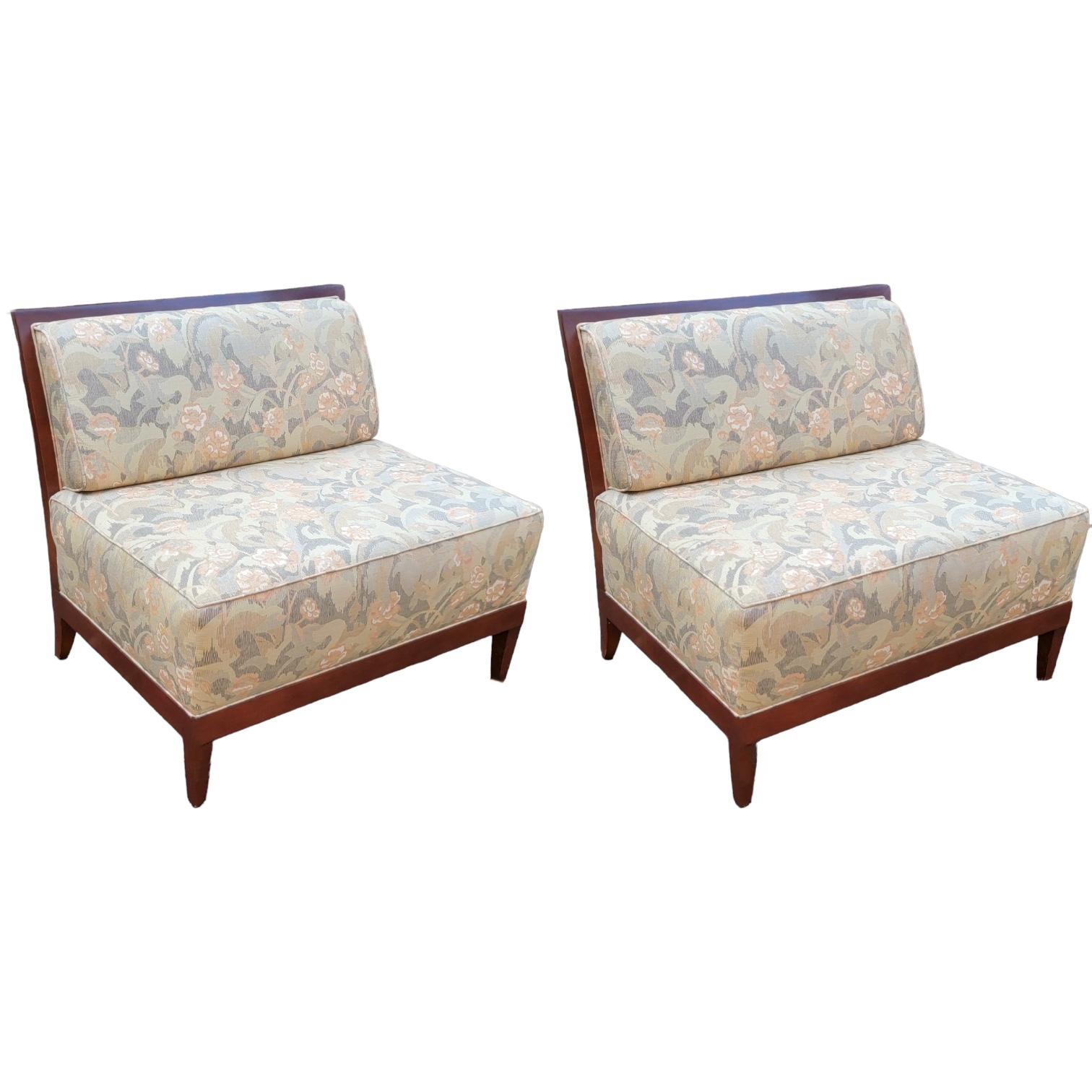 American Modern Art Deco Style Mahogany Settees  / Large Chair By Baker Furniture - Pair For Sale