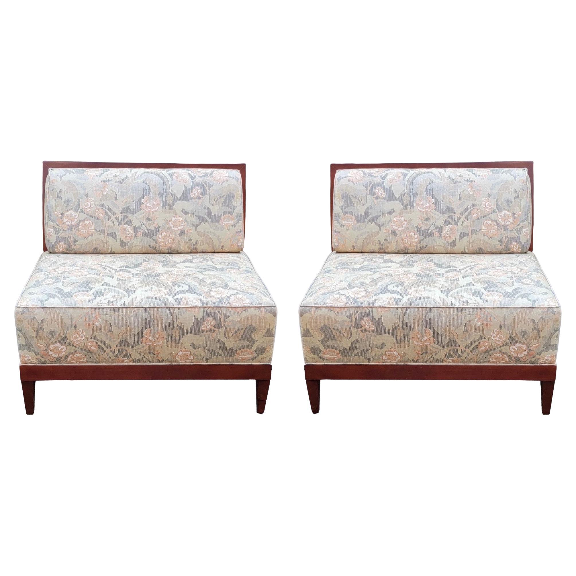 Modern Art Deco Style Mahogany Settees  / Large Chair By Baker Furniture - Pair