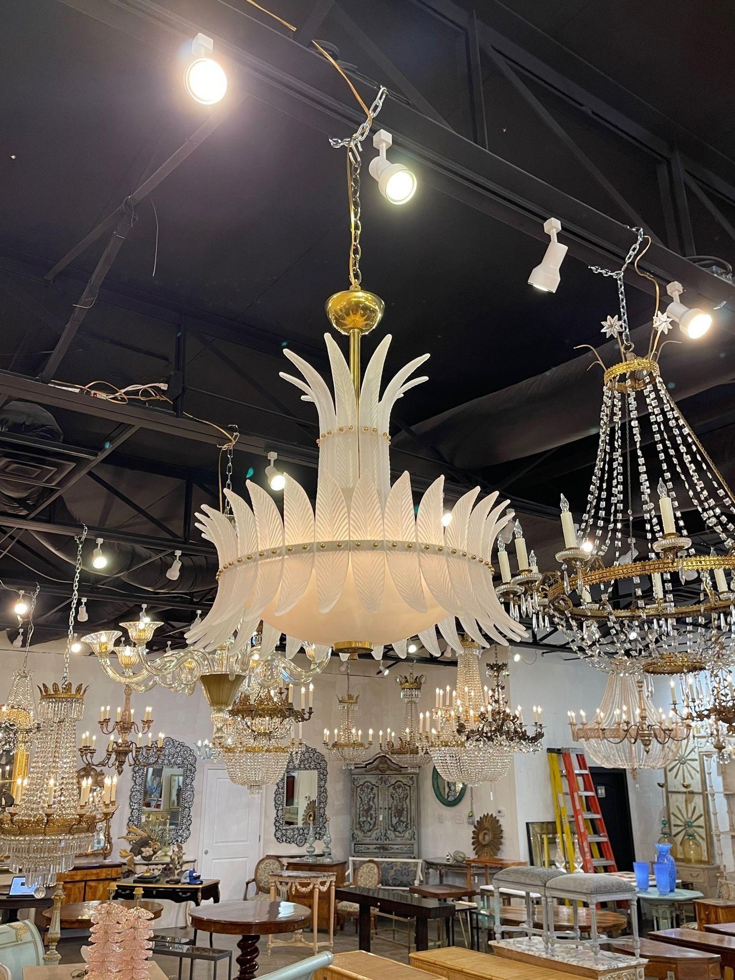 Beautiful modern Art Deco style modern Murano glass Plume chandelier. Exceptional quality with gorgeous textured glass! Creates a very stylish upscale look!