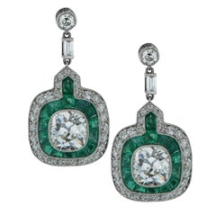 Modern Art Deco Style Old Mine Cut Diamond Dangle Earrings