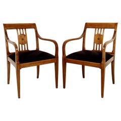 Modern Art Deco Style Pair of Wood Lounge Accent Side Armchairs