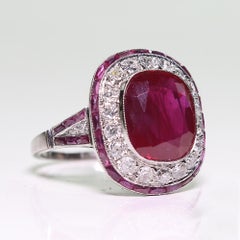Modern Art Deco Style Platinum 5.68 Carat Ruby and Diamond Ring