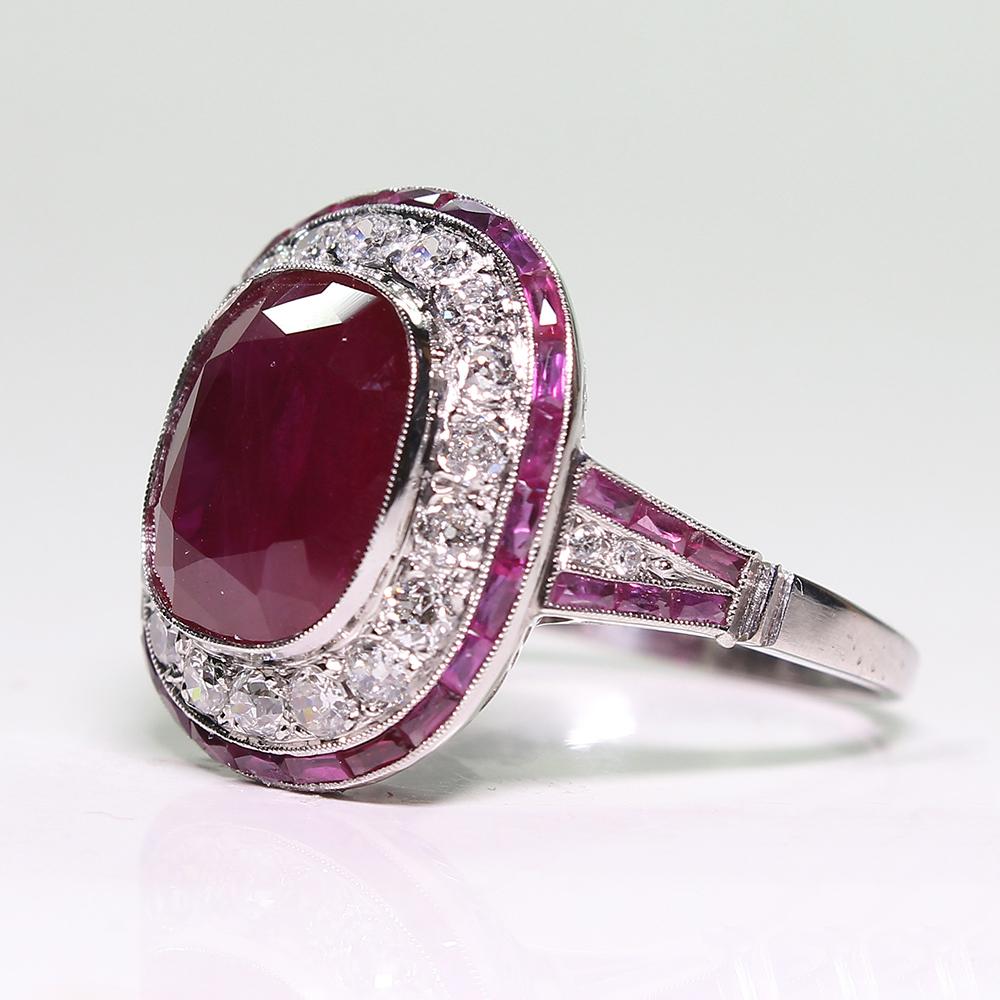 Women's or Men's Modern Art Deco Style Platinum 5.68 Carat Ruby and Diamond Ring