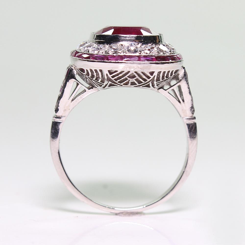 Modern Art Deco Style Platinum 5.68 Carat Ruby and Diamond Ring 1