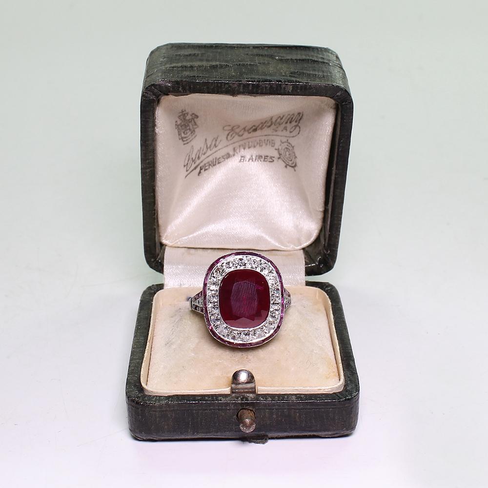 Modern Art Deco Style Platinum 5.68 Carat Ruby and Diamond Ring 3