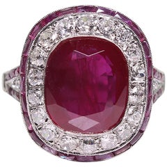 Modern Art Deco Style Platinum 5.68 Carat Ruby and Diamond Ring