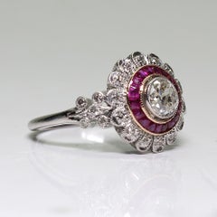 Modern Art Deco Style Platinum Diamond and Ruby Ring