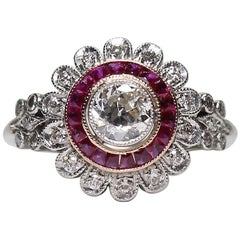 Modern Art Deco Style Platinum Diamond and Ruby Ring