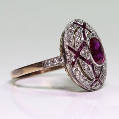 Modern Art Deco Style Platinum Ruby and Diamond Ring