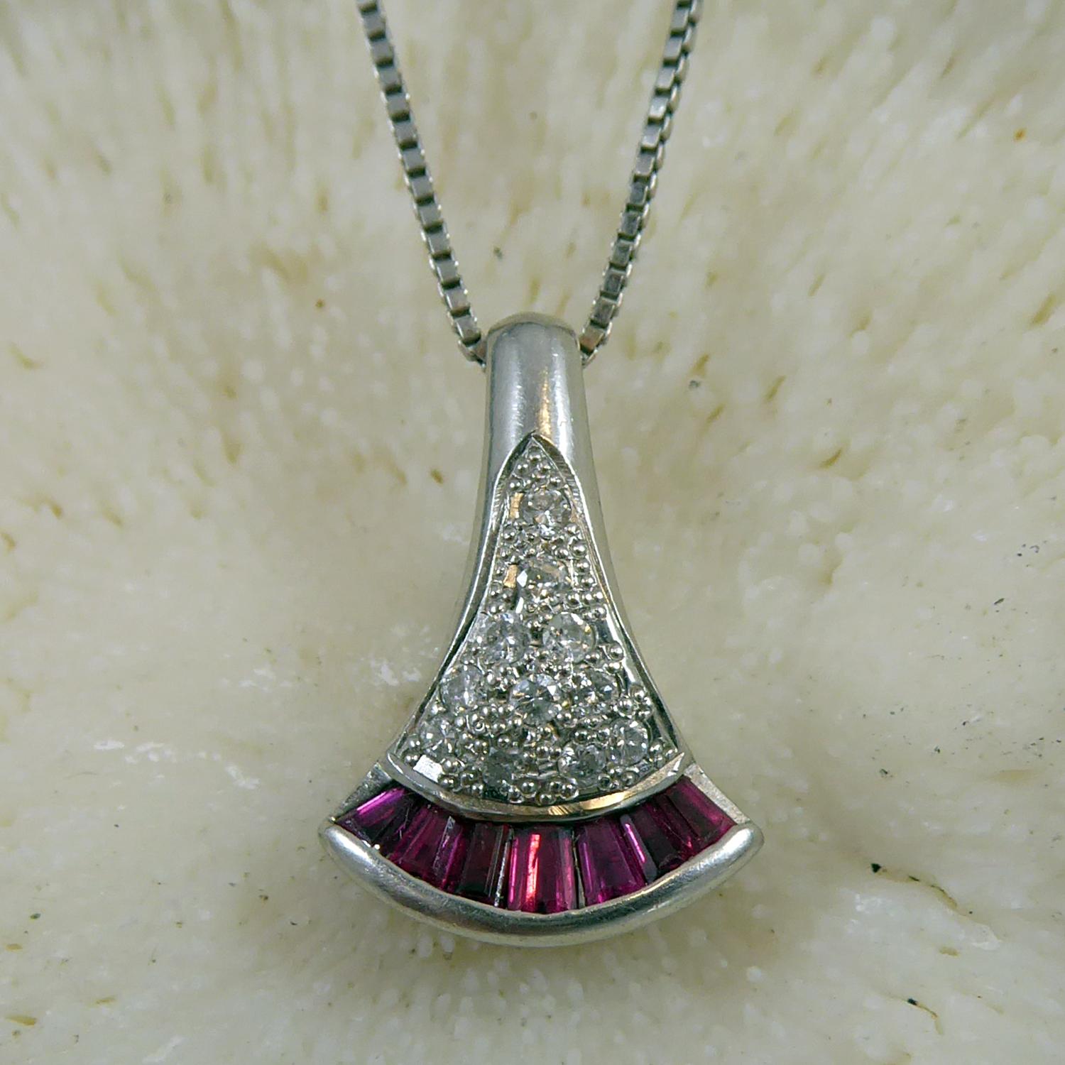 Modern Art Deco Style Ruby and Diamond Pendant, Platinum 1