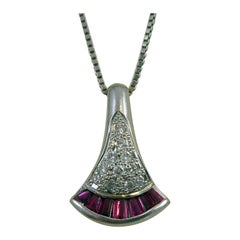 Modern Art Deco Style Ruby and Diamond Pendant, Platinum