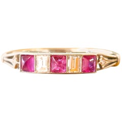 Modern Art Deco Style Ruby Diamond Platinum Ring
