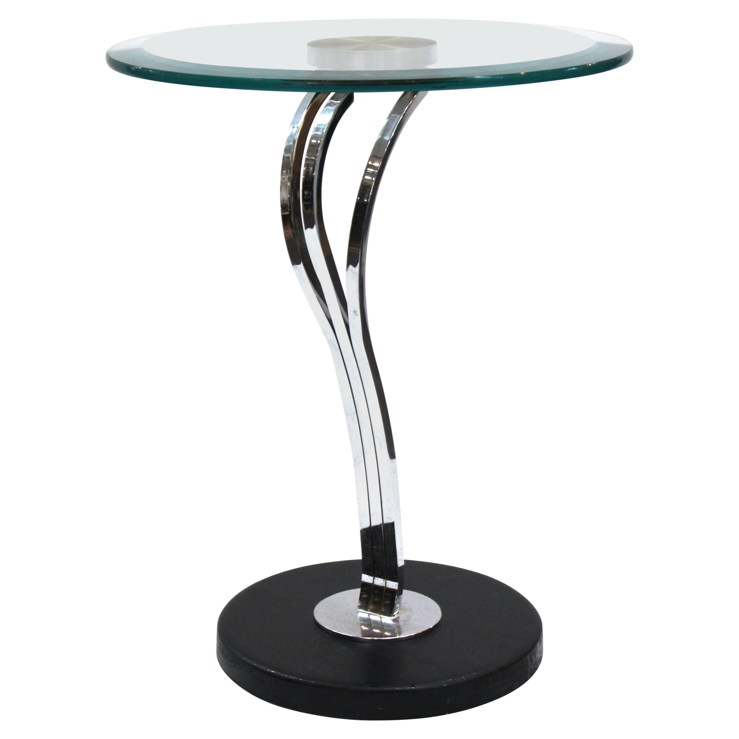 Modern Art Deco Style Side Table with Round Glass Top