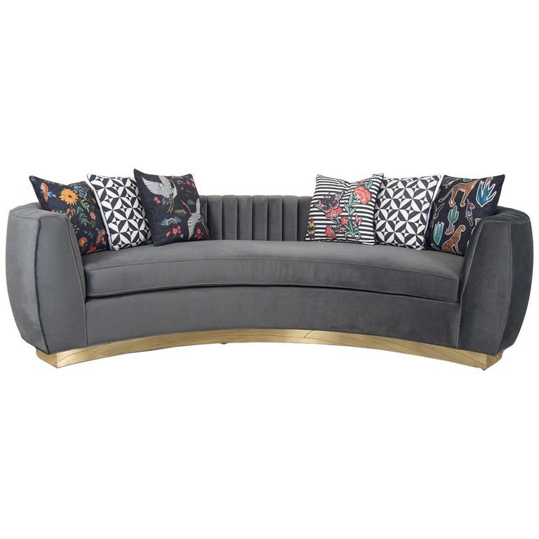Modern Art Deco Style Sofa With Long Arm Tufting Charcoal Velvet And Modern Art Deco Style Sofa With Long Arm Tufting Charcoal Velvet Gold Toe Kick