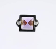 Sugarloaf Amethyst Diamond Onyx Cocktail Ring