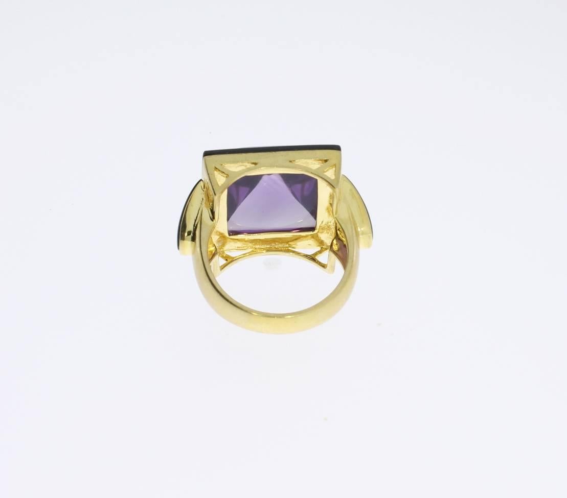 Sugarloaf Amethyst Diamond Onyx Cocktail Ring In Excellent Condition In Berlin, DE