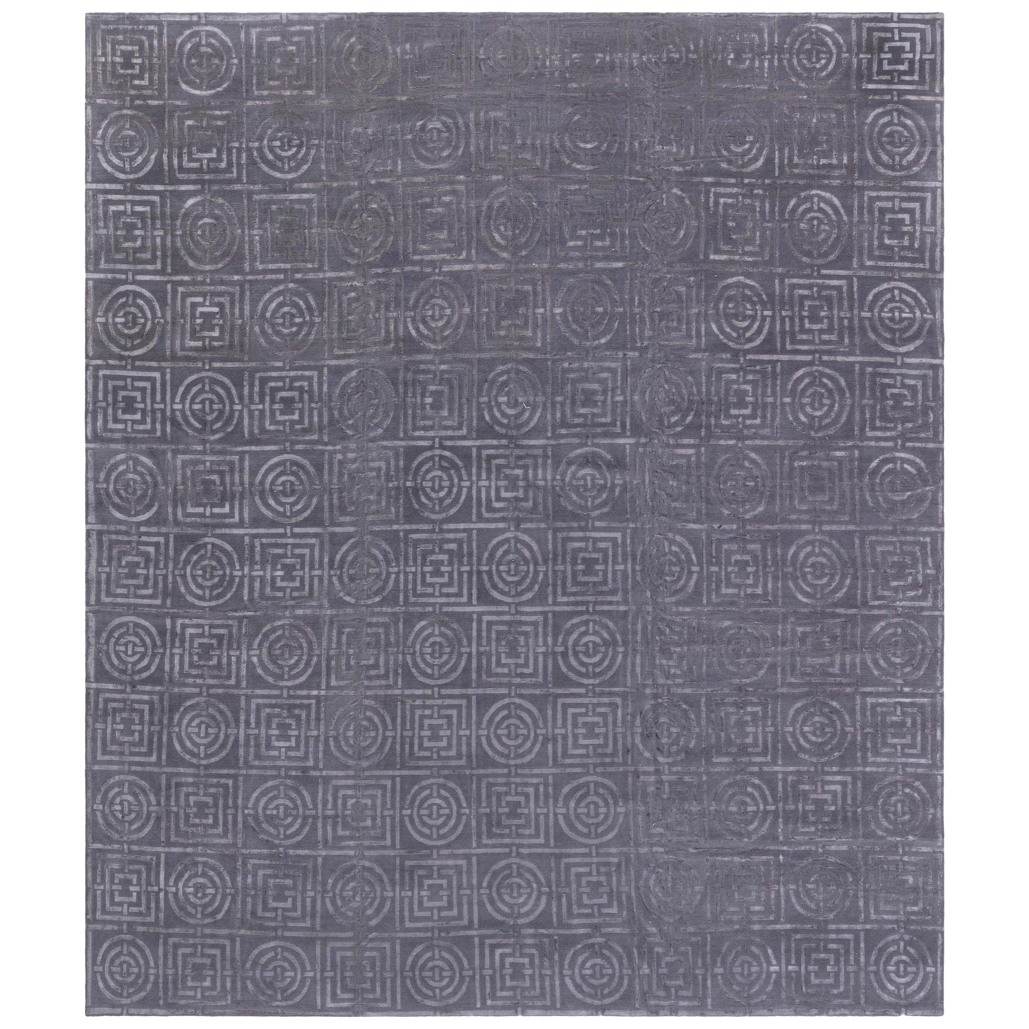 Modern Art Deco Style Wool 
Silk Rug by Doris Leslie Blau For Sale