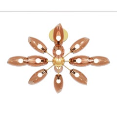 Art Deco Style Suspension Lamp Amber Blown-Glass & Polished Brass Structure