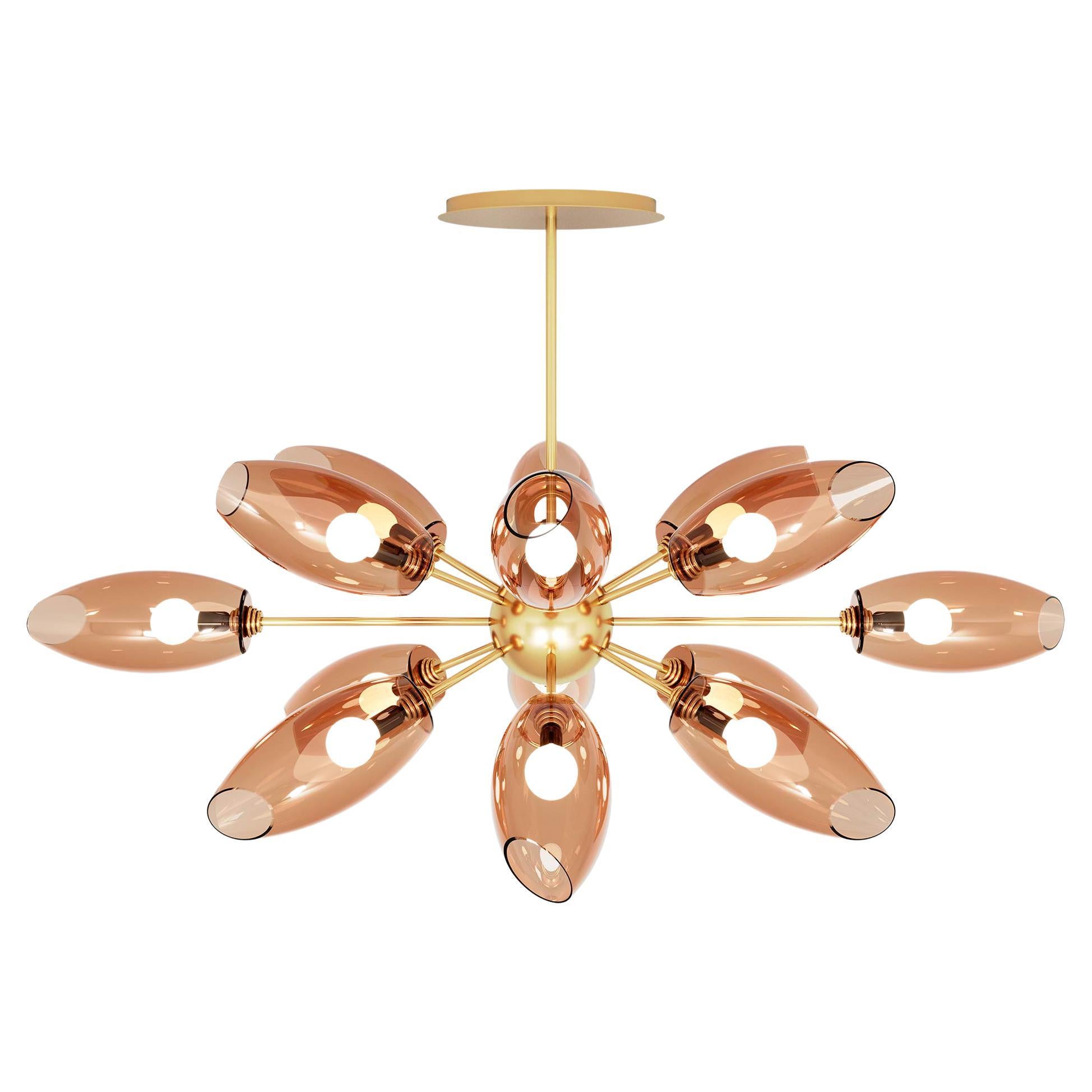 Art Deco Style Suspension Lamp Amber Blown-Glass & Polished Brass Structure
