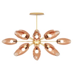 Art Deco Style Suspension Lamp Amber Blown-Glass & Polished Brass Structure