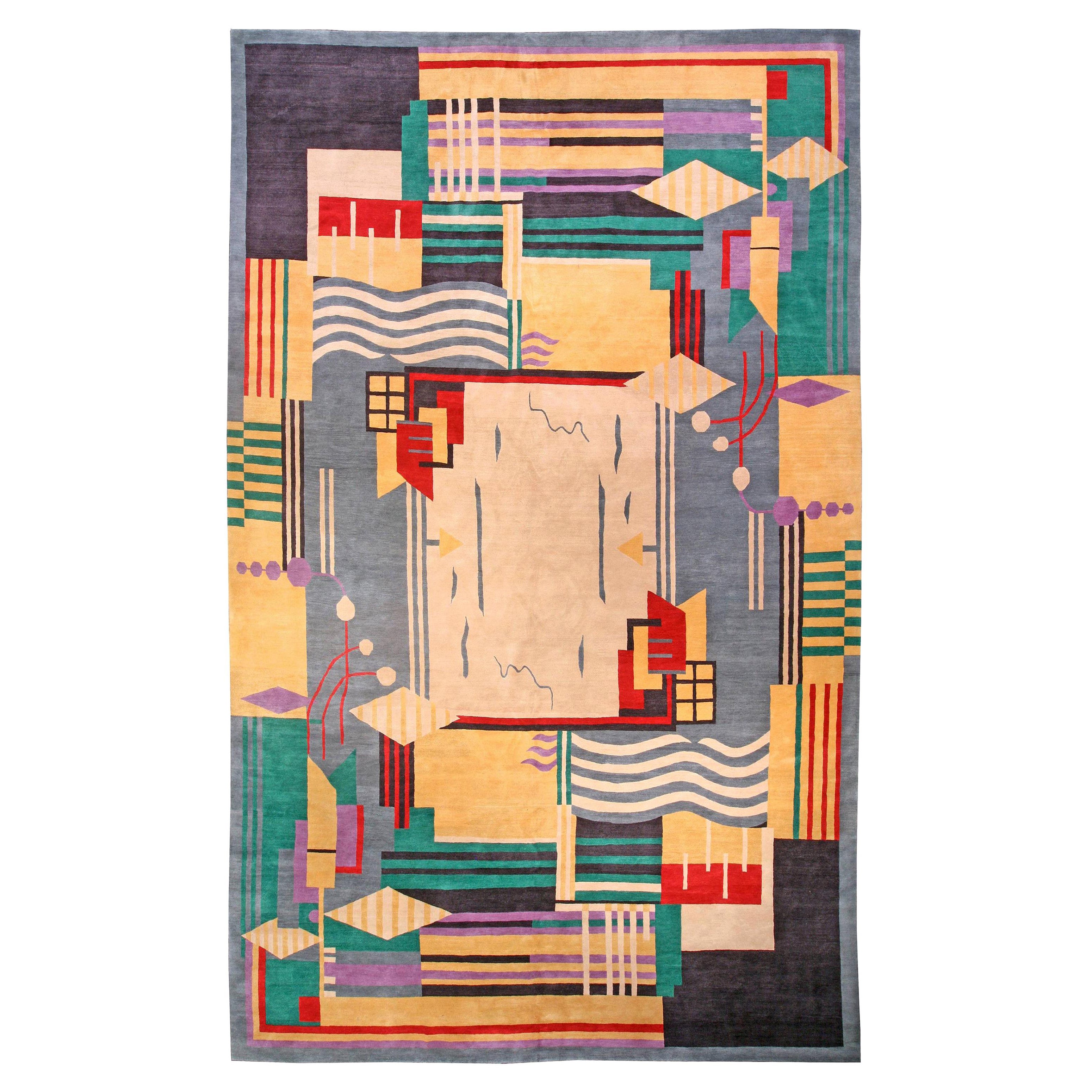 Modern Art Deco Tibetan Wool Rug – A Bold Geometry by Doris Leslie Blau For Sale