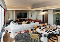 Modern Art Deco TV Stand Sideboard Wood Gloss Black Bird Eye Gloss Red Handles