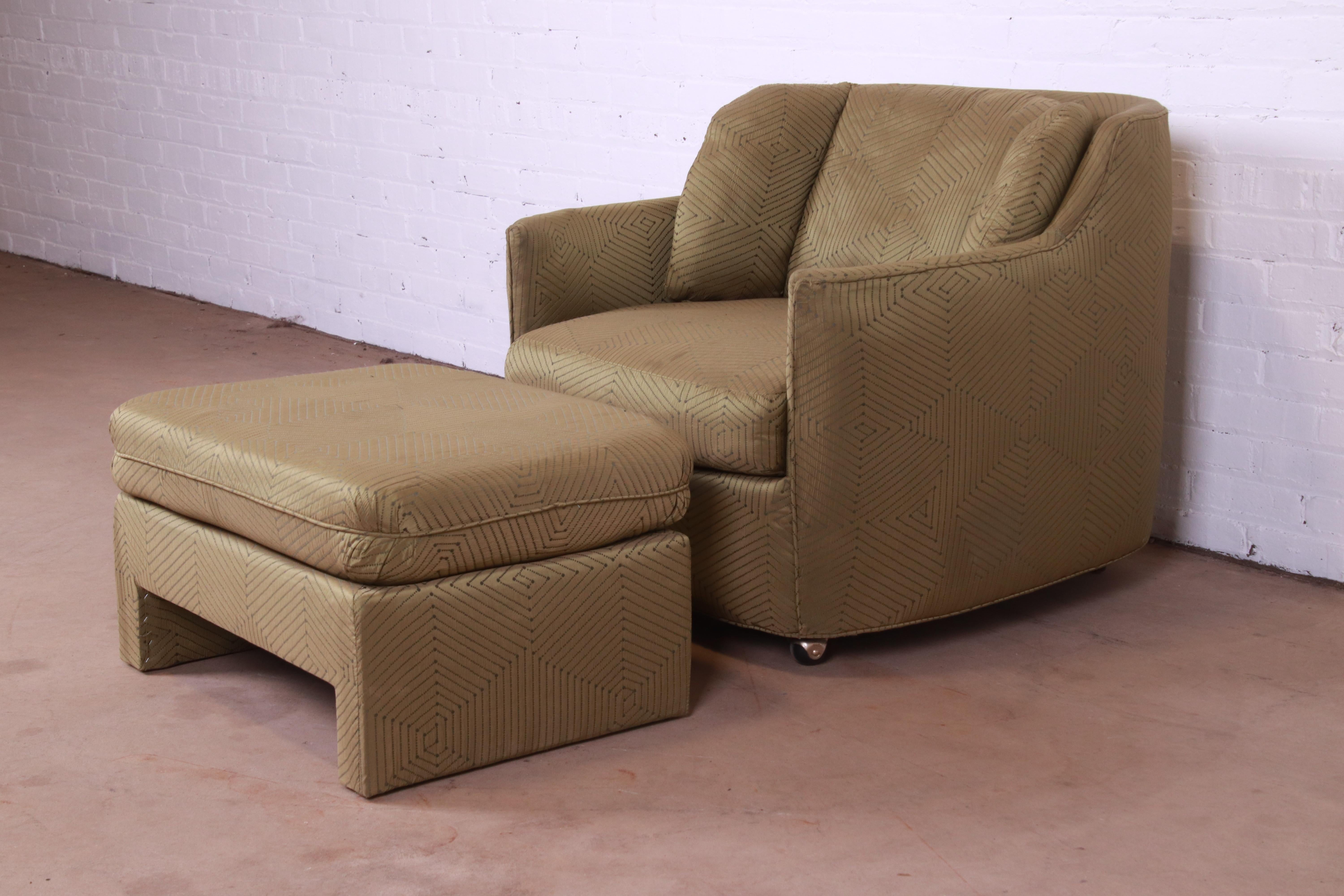 American Modern Art Deco Upholstered Lounge Chair and Ottoman For Sale