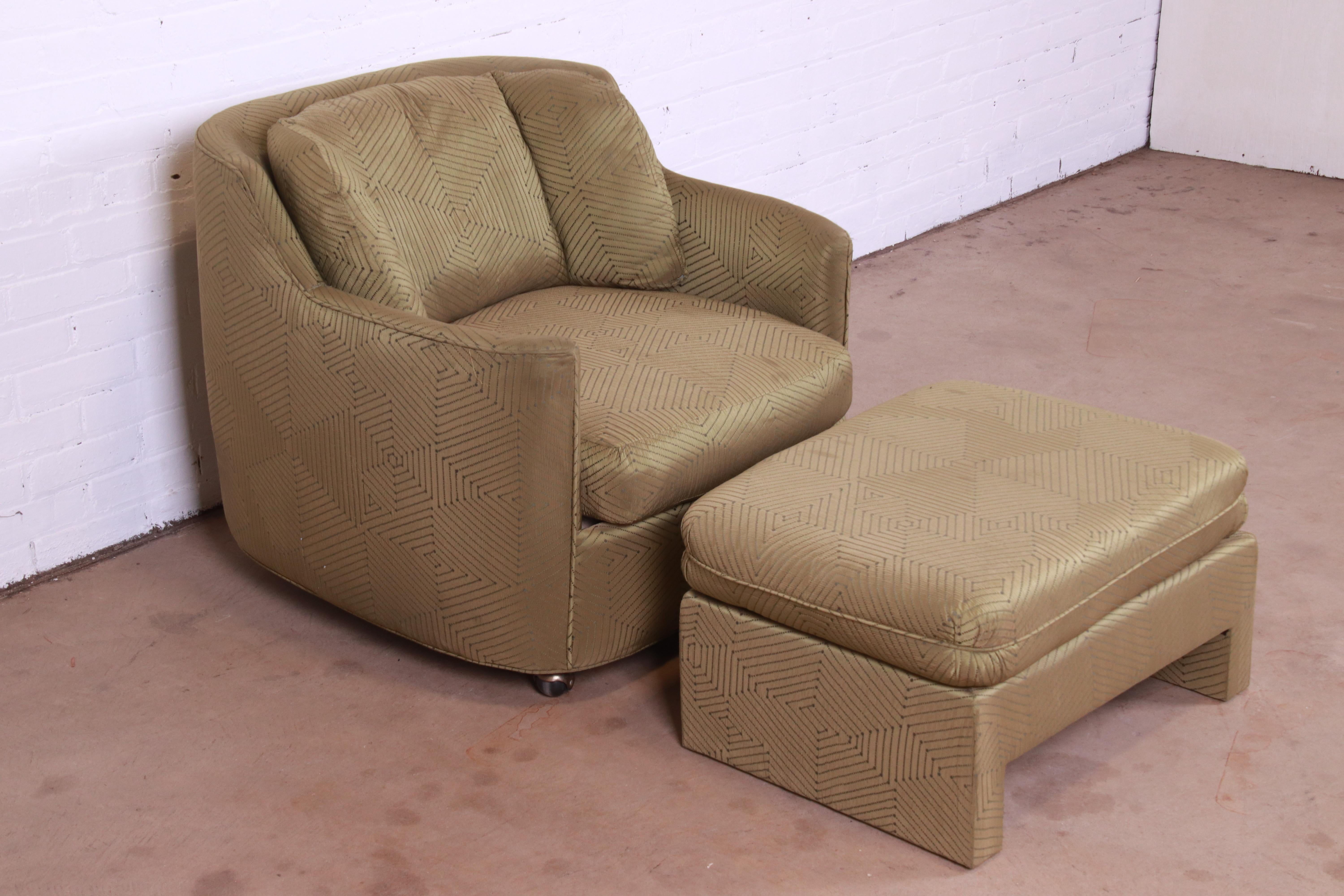 Modern Art Deco Upholstered Lounge Chair and Ottoman In Good Condition In South Bend, IN