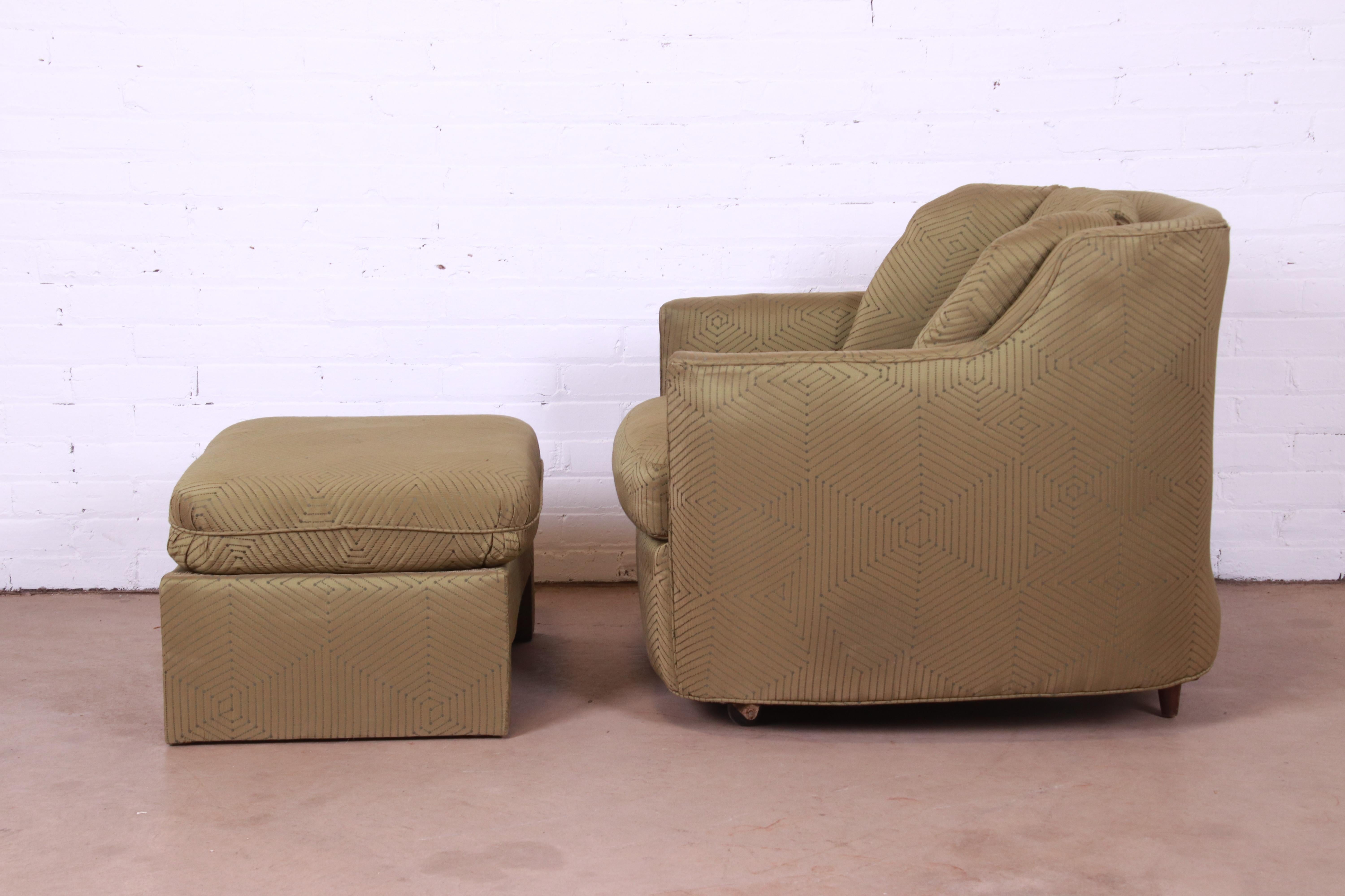 20th Century Modern Art Deco Upholstered Lounge Chair and Ottoman For Sale