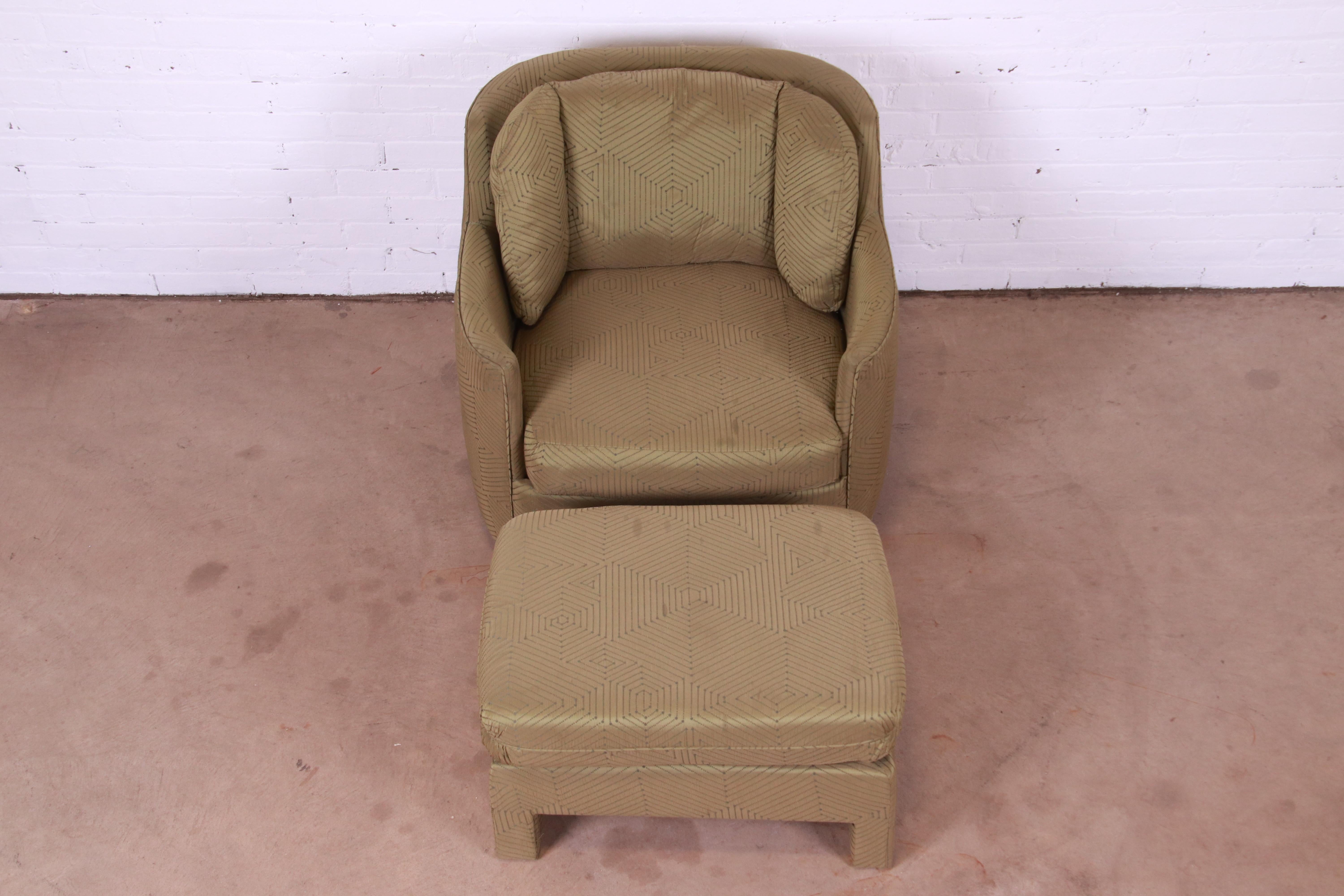 Upholstery Modern Art Deco Upholstered Lounge Chair and Ottoman For Sale