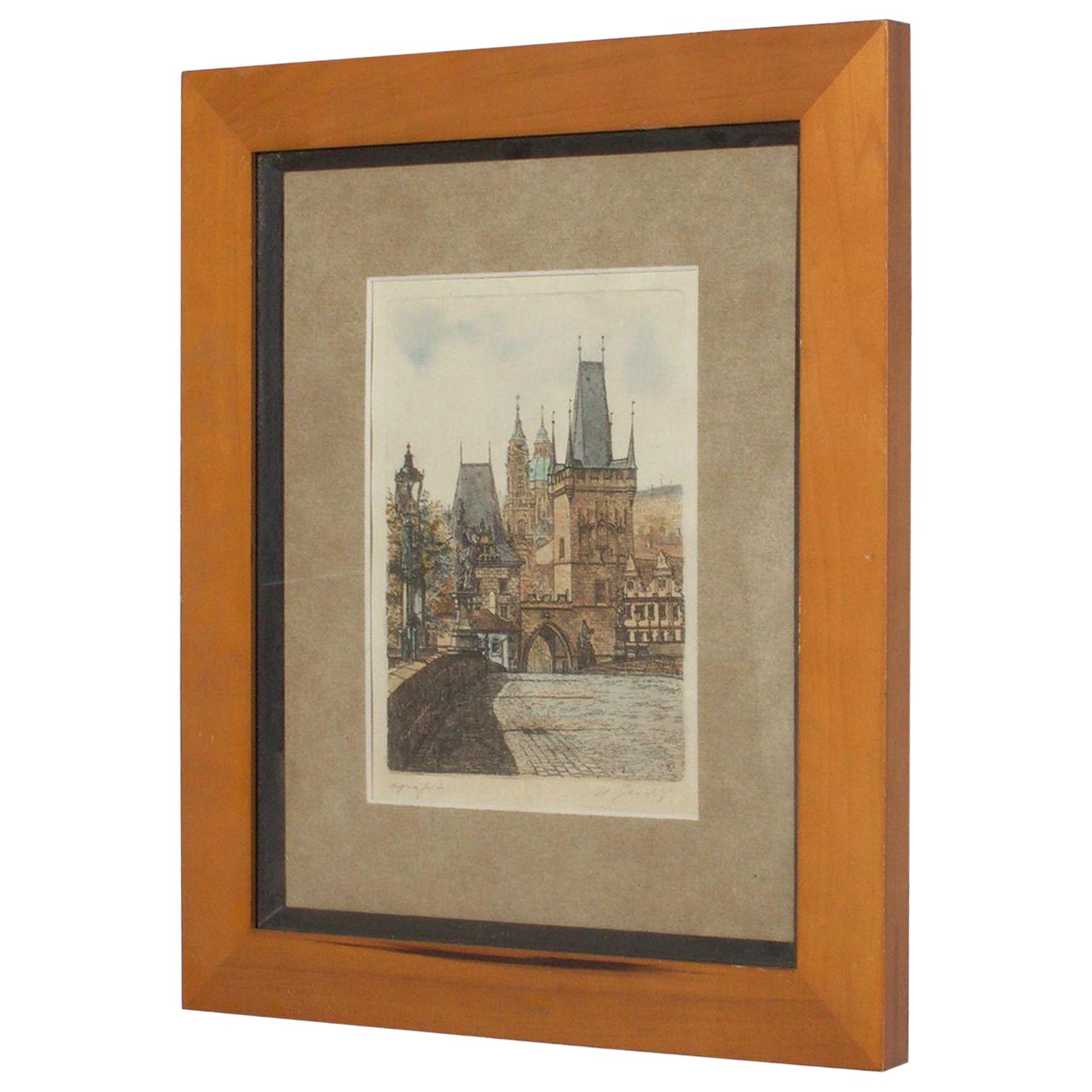 European Landscape Modern Art Embossed Color Etching
Framed with glass.
Signed but difficult to read.
 13.63