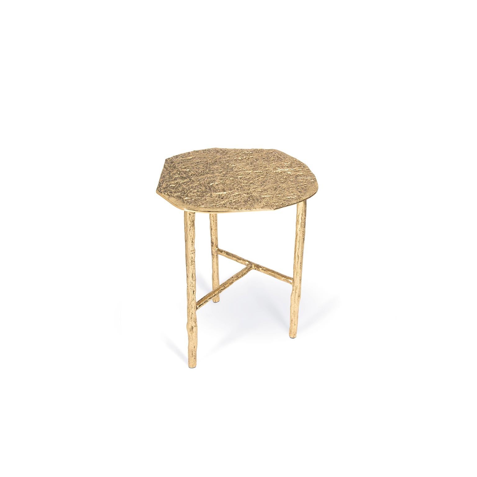 Portuguese Modern Art Gallery Country Side Table in Polished Brass Cast, Inspired by Nature For Sale