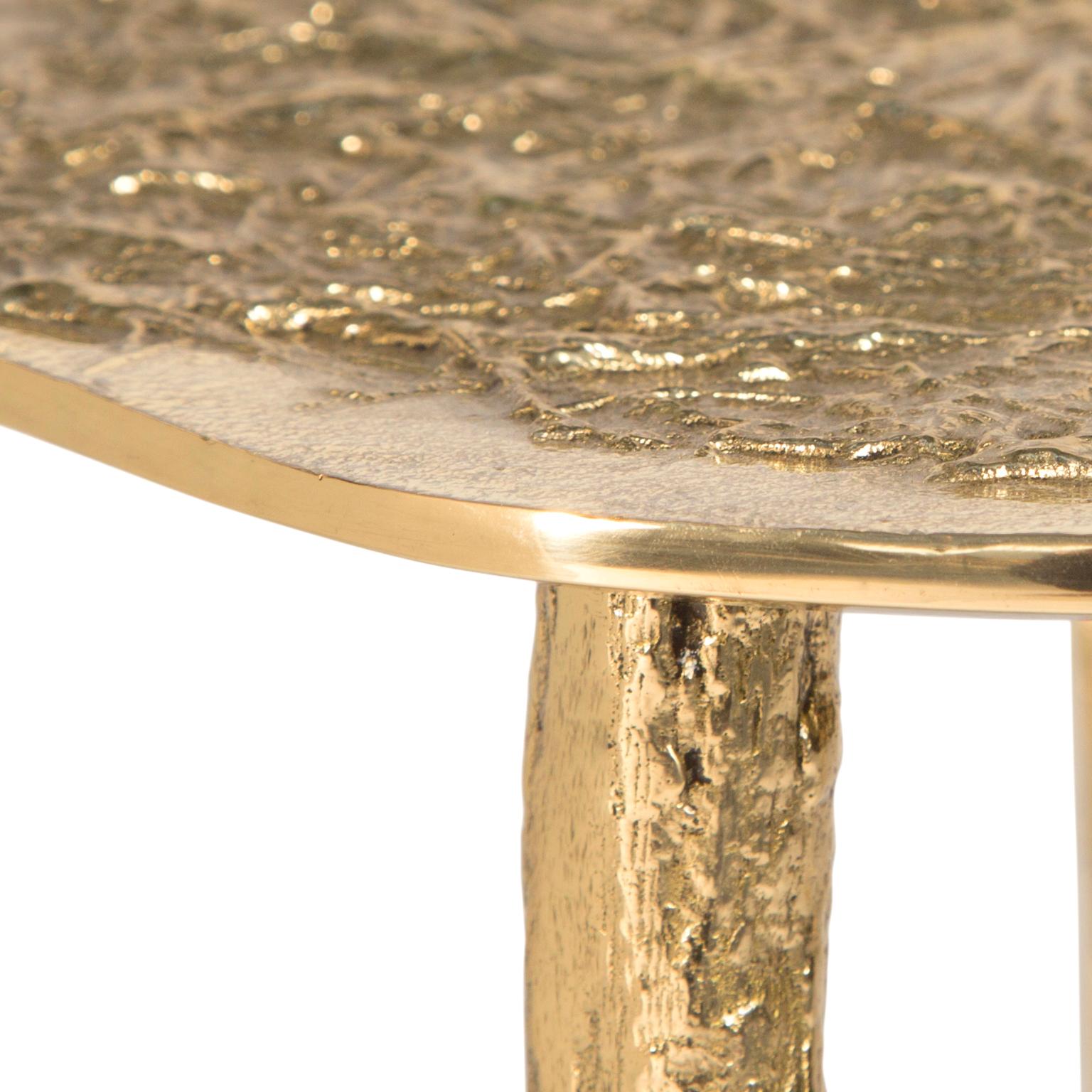 Contemporary Modern Art Gallery Country Side Table in Polished Brass Cast, Inspired by Nature For Sale