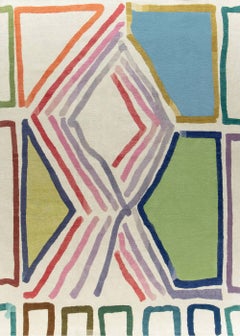 Tapis oversize « Hexaura » aux motifs géométriques, de couleur beige clair, de Doris Leslie Blau