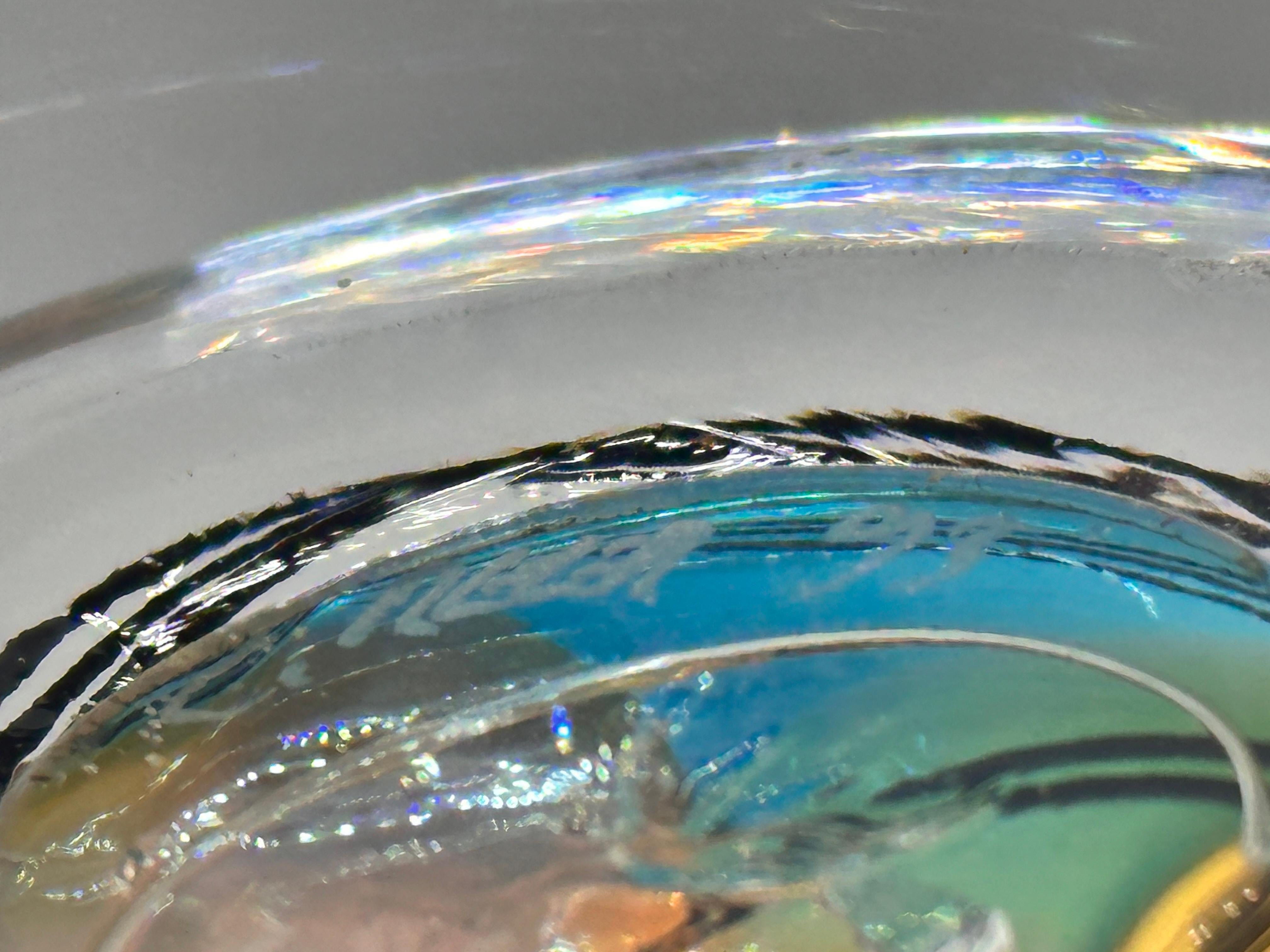 Modern Art Glass Paperweight with Blue and Amber Swirls, Signed & Dated 1993 4