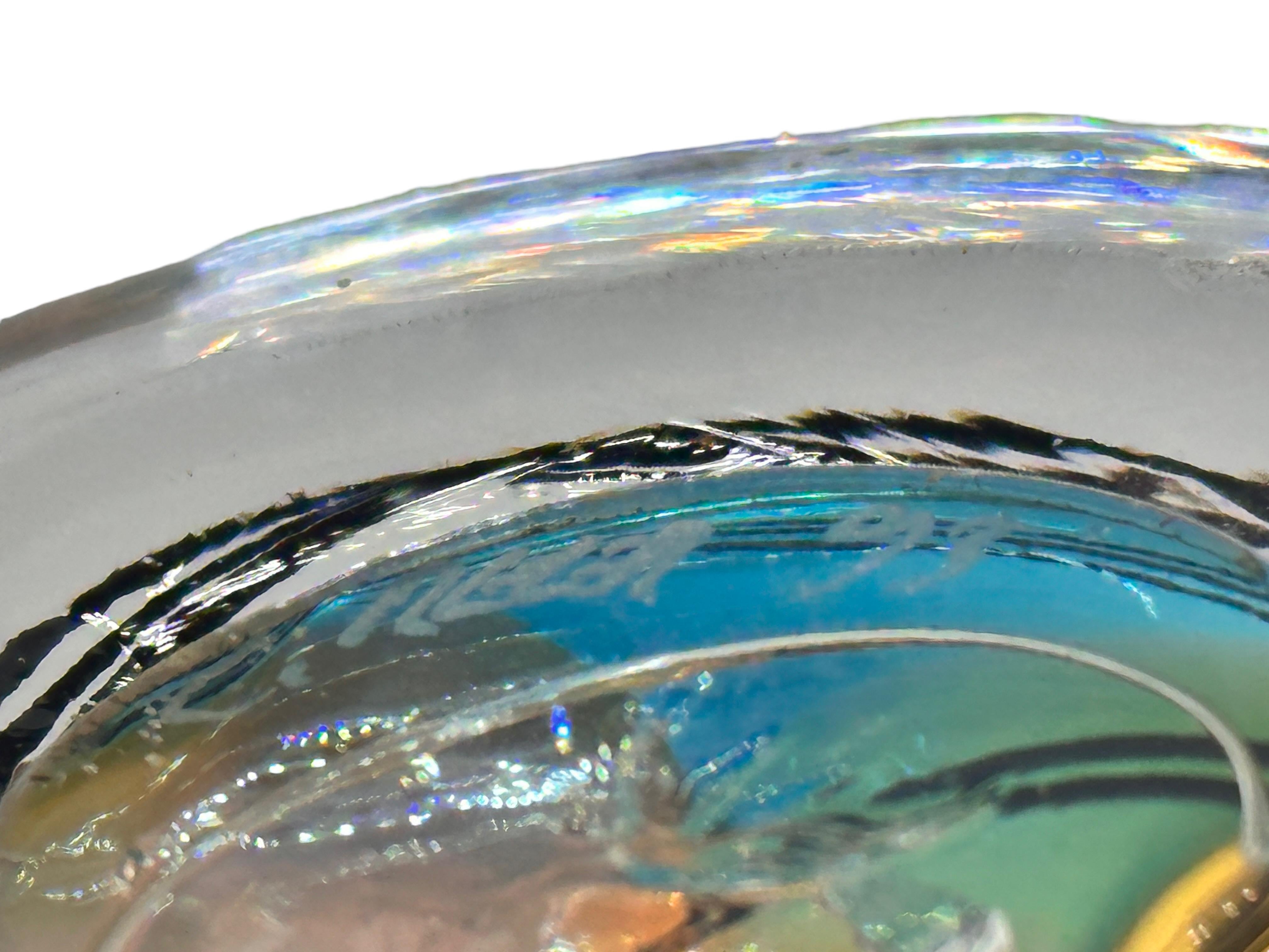 Modern Art Glass Paperweight with Blue and Amber Swirls, Signed & Dated 1993 5