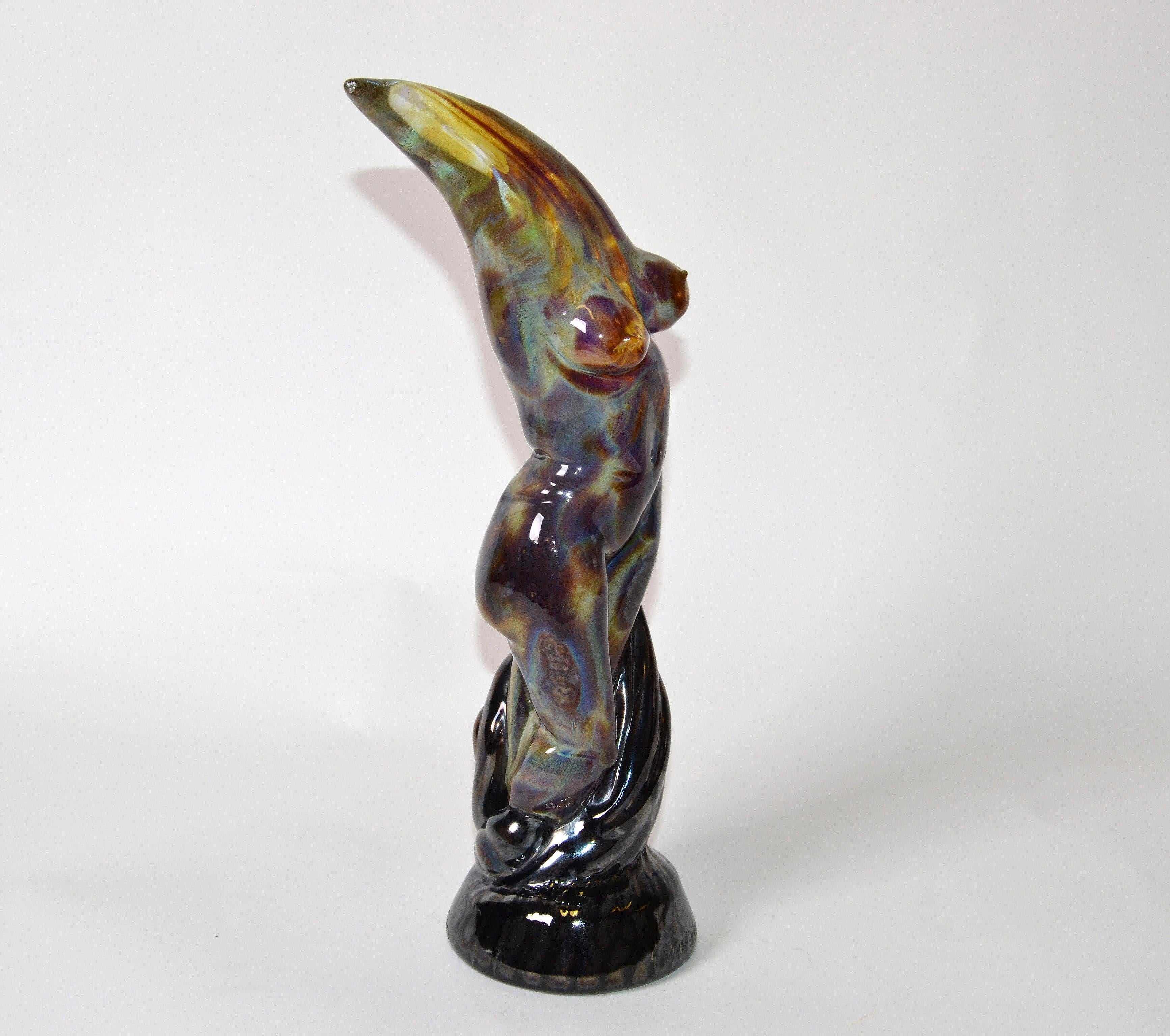 American Modern Art Glass Sculpture Nude Woman Titled The Way She Moves Signed Michael For Sale
