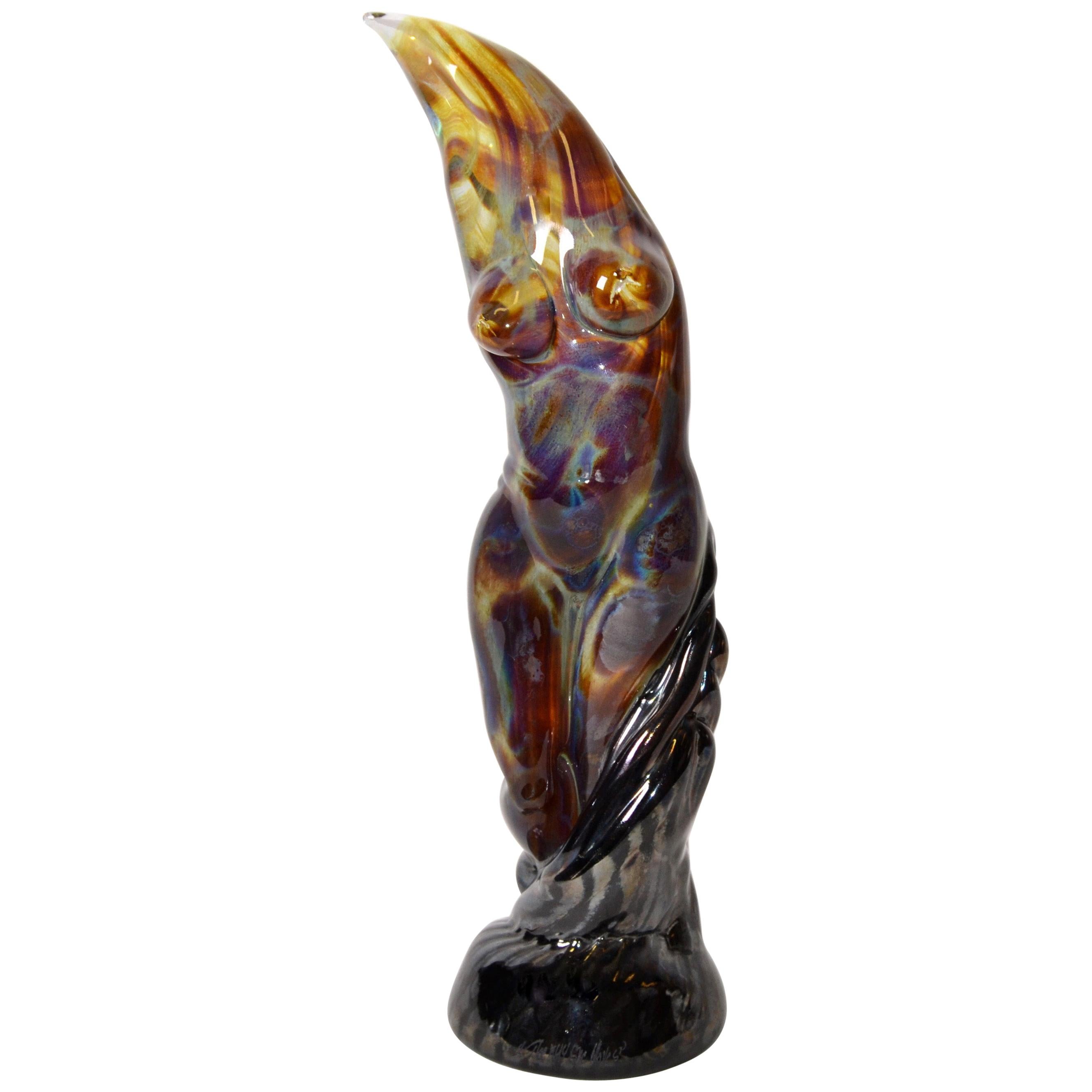 Modern Art Glass Sculpture Nude Woman Titled The Way She Moves Signed Michael