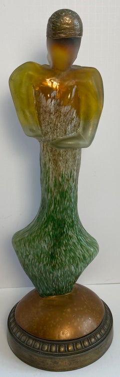 Art Deco Inspired Modern Art Glass Sculpture of a Woman, Contemporary Figurative