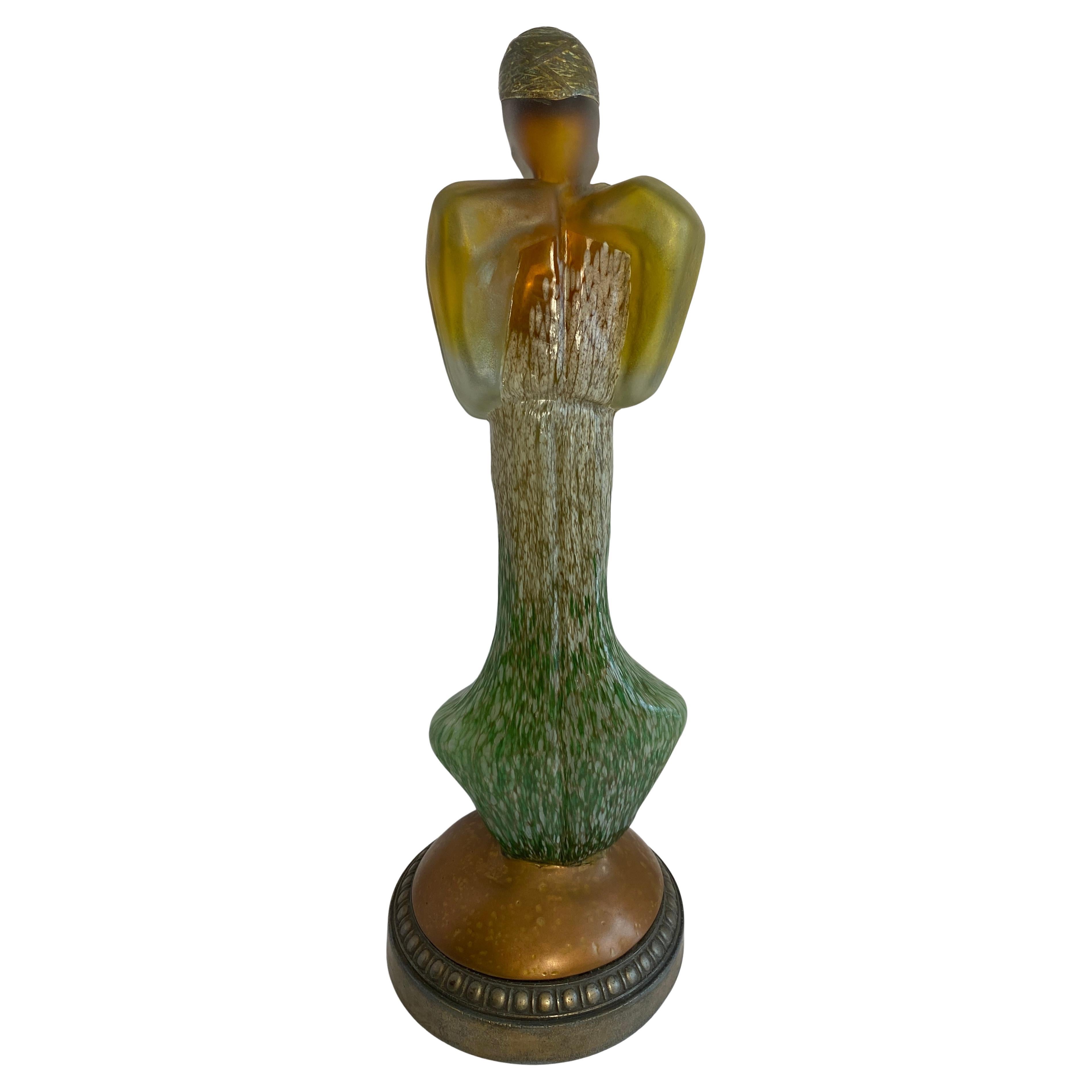 Modern Art Glass Sculpture of a Woman, Art Deco Style Glass Figurative Statue
